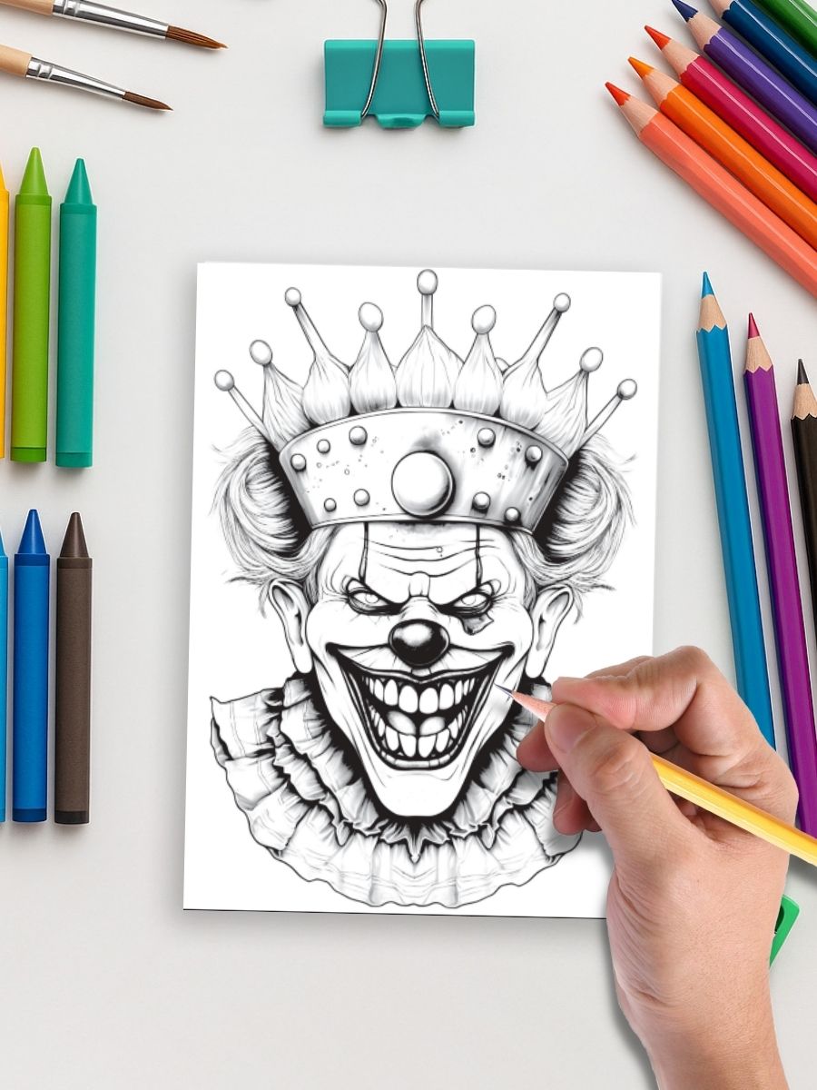 Wicked Whimsy – 25 Evil Clown Coloring Pages - Image 5